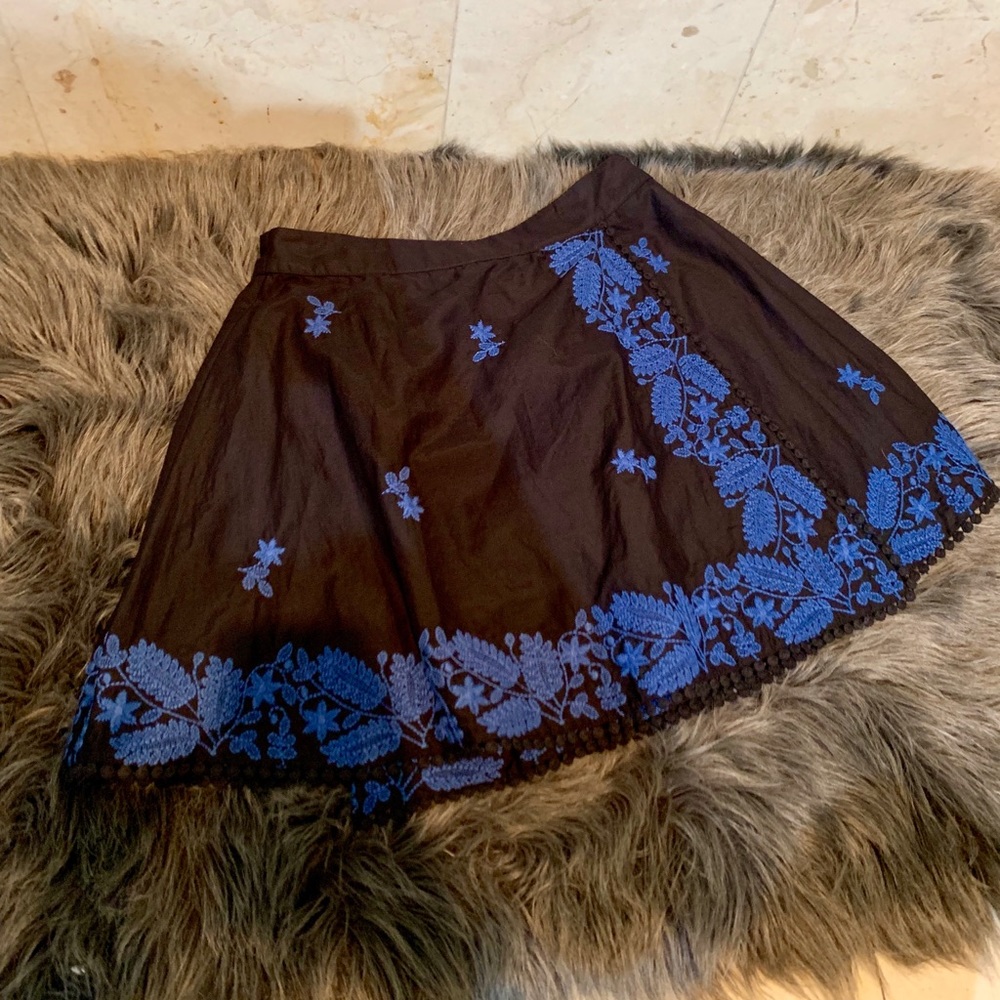 Tryb Blue and Black Embroidered Anthro Skirt